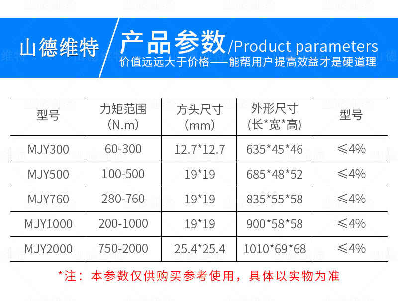 预置式扭力扭矩扳手参数